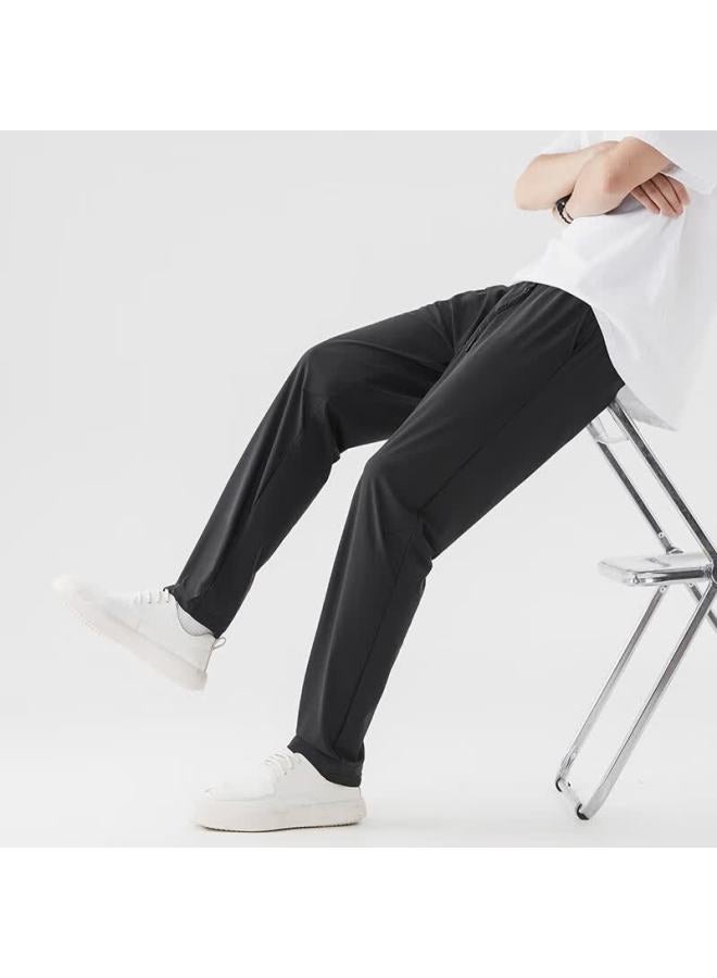 Clor Men's Casual Pants Spring Summer Loose Wide-leg Trendy Breathable Sports Straight-leg Pants Cl14 Black XL - Image 5