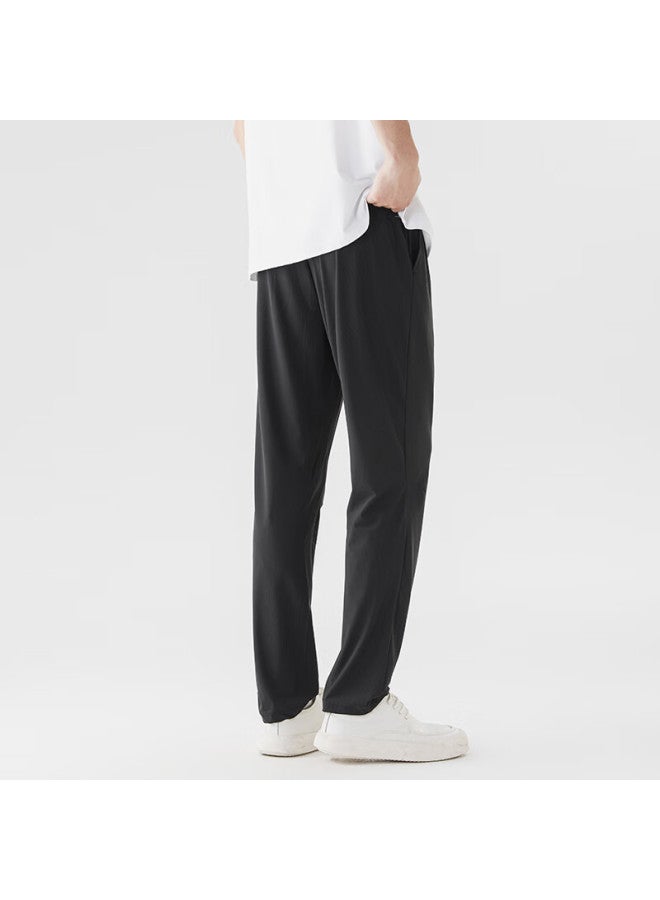 Clor Men's Casual Pants Spring Summer Loose Wide-leg Trendy Breathable Sports Straight-leg Pants Cl14 Black XL - Image 3