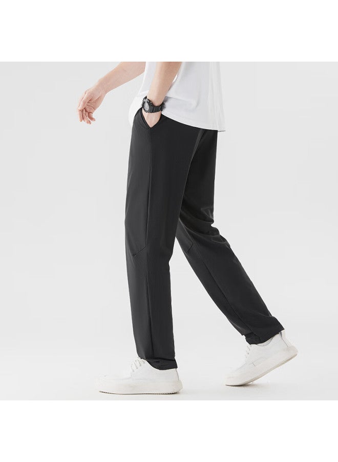 Clor Men's Casual Pants Spring Summer Loose Wide-leg Trendy Breathable Sports Straight-leg Pants Cl14 Black XL - Image 2
