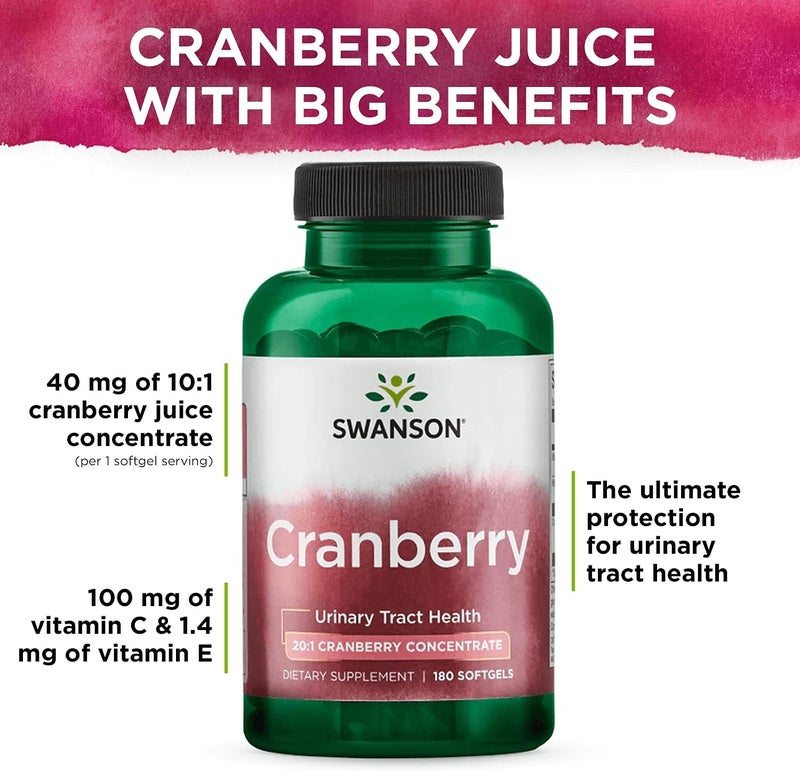 Swanson Cranberry  Supports Urinary Tract Health Bladder Control  Promotes Healthy Kidney Function  Supplement Made with 201 Cranberry Juice Concentrate  180 Softgels 2 Pack - Image 5