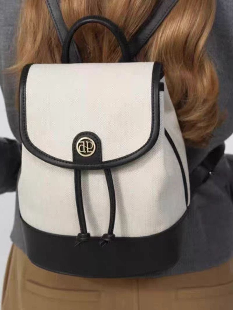 dp Backpack Car Style Black and White Canvas Patchwork Shoulder Bag for Women - Image 1