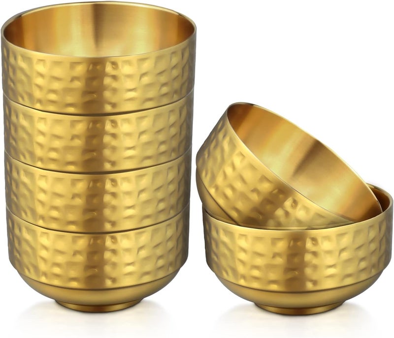Roucerlin 6 Pcs 45 In Gold 304 Stainless Steel Bowls Small 13Oz Double Walled Soup Bowls Thick Non Slip Appetizer Snack Small Metal Serving for Sauces Rice Noodles Ice Cream Oat 6 pcs - Image 1