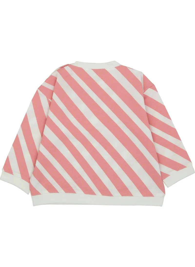 Jrmori Sideways Stripe Printed Sweatshirt with Snap on Shoulders