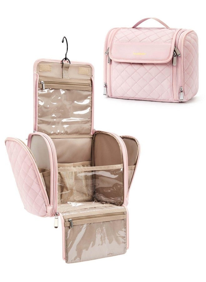 BAGSMART BAGSMART Makeup Bag for Women with Hanging Hook, Large Portable Capacity Water-resistant Organizer Travel Case for Toiletries and Cosmetics, Pink - Image 1