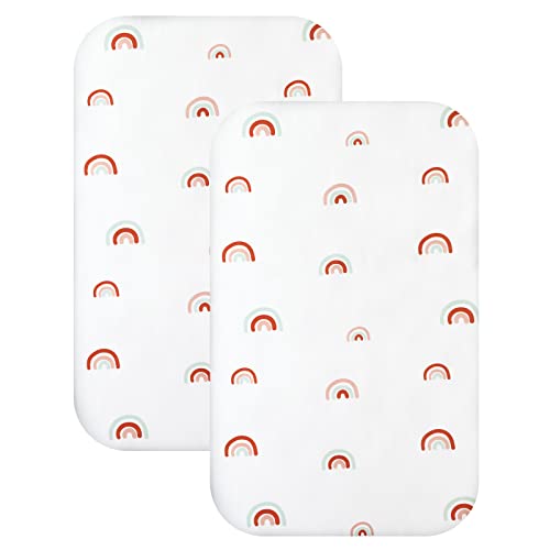 Coldwind Bassinet Sheet Set 2 Pack Fitted Bassinet Sheets for Baby Boy Girl, Universal Bassinet Sheets Fit for Baby Delight, ANGELBLISS, Mika Micky, Milliard, MiClassic, Dream On Me, Baby Joy Bedside, Rainbow - Image 1