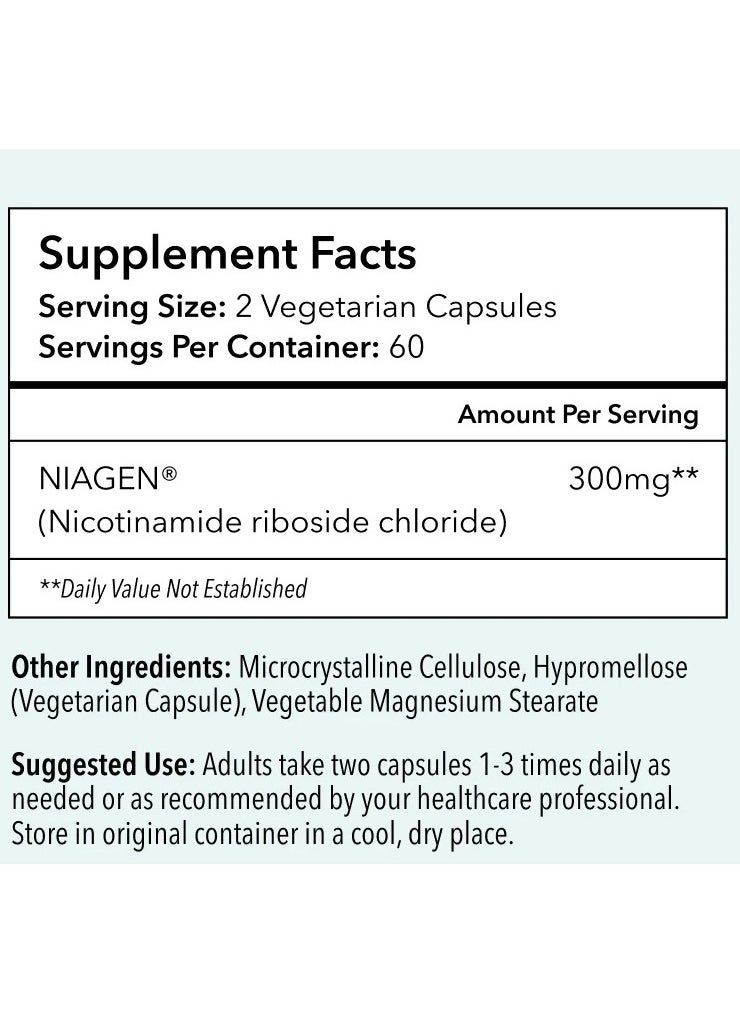 TRU NIAGEN Patented Nicotinamide Riboside NAD+ Supplement. NR Supports Cellular Energy Metabolism & Repair, Vitality, Healthy Aging Heart, Brain And Muscle - 60 Servings, 120 Capsules  - Image 3