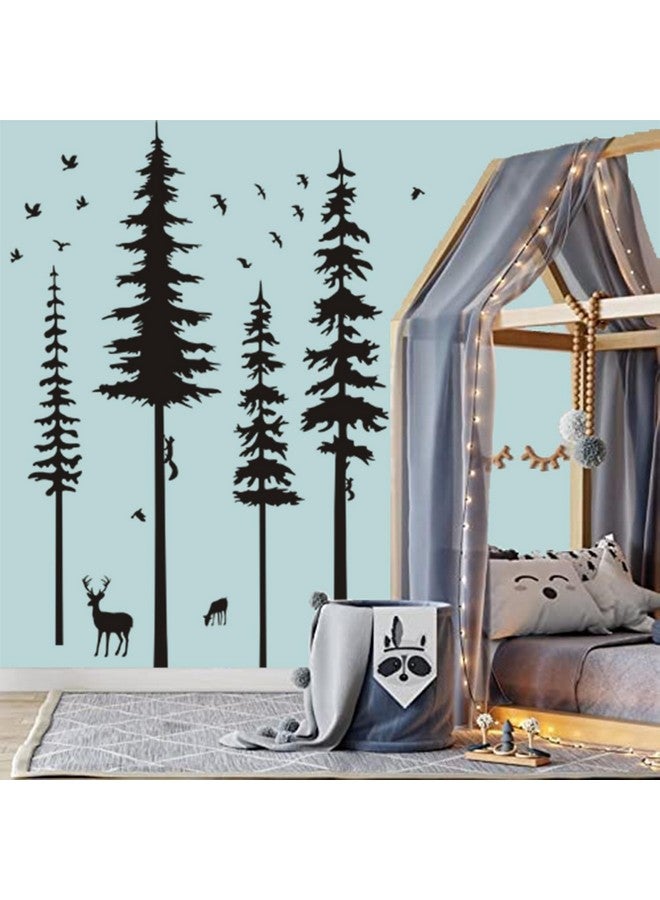 MAFENT Pine Tree Wall Decals - Woodland Vinyl Stickers with Animal Wall Stickers - Squirrels & Deers - Kids Nursery & Living Room Decoration (Black) - Image 3
