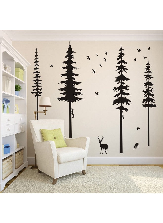 MAFENT Pine Tree Wall Decals - Woodland Vinyl Stickers with Animal Wall Stickers - Squirrels & Deers - Kids Nursery & Living Room Decoration (Black) - Image 4