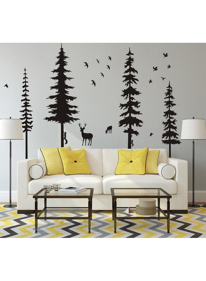 MAFENT Pine Tree Wall Decals - Woodland Vinyl Stickers with Animal Wall Stickers - Squirrels & Deers - Kids Nursery & Living Room Decoration (Black) - Image 2