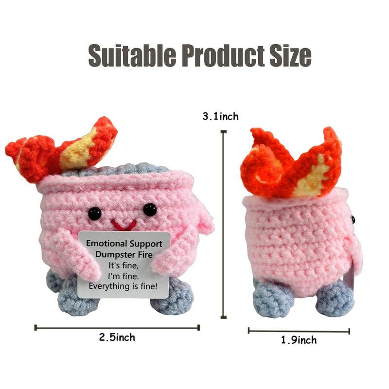 Rovyfota Emotional Support Crochet Dumpster Fire with Positive Card Cute Room Decor Knitted Toys Funny Crochet Support Buddies Gifts for Friends (Pink) - Image 3
