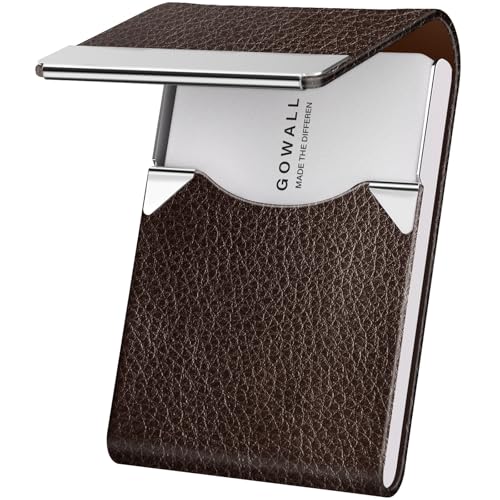 GOWALL Business Card Holder with Magnetic Closure, Slim Metal PU Business Card Case for Men Women, 3.7 x 2.3 inches RFID Blocking Credit Cards Holder for Pocket or Bag Storage, Coffee - Image 1