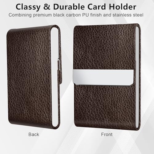 GOWALL Business Card Holder with Magnetic Closure, Slim Metal PU Business Card Case for Men Women, 3.7 x 2.3 inches RFID Blocking Credit Cards Holder for Pocket or Bag Storage, Coffee - Image 4