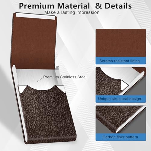 GOWALL Business Card Holder with Magnetic Closure, Slim Metal PU Business Card Case for Men Women, 3.7 x 2.3 inches RFID Blocking Credit Cards Holder for Pocket or Bag Storage, Coffee - Image 5