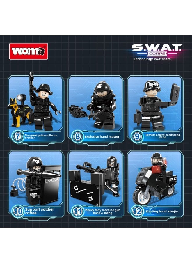 Woma Building Blocks Special Police Team Military Men Children Boys Assembled Toys Special Forces Weapons Suit-Color:C1025f1 Racing  - Image 4