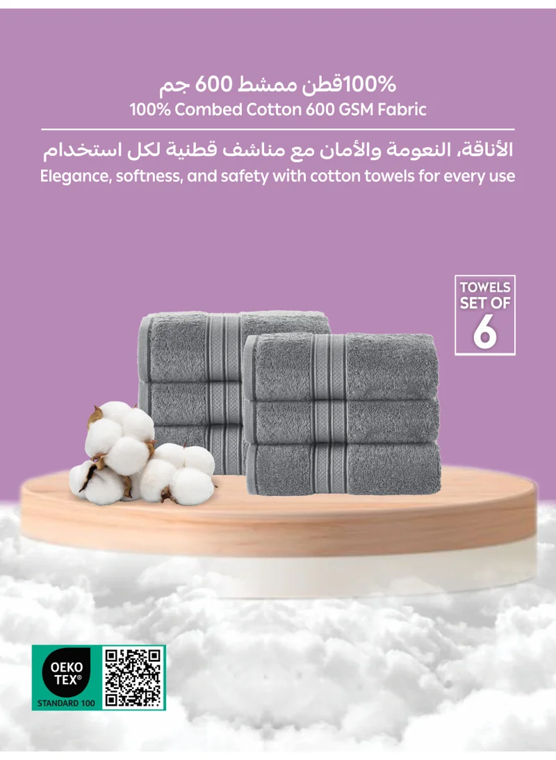 Donetella 6-Pcs Hand Towel Set (40x70 cm) – 100% Combed Cotton 600 GSM | Quick Dry, Ultra-Absorbent, Thick & Plush | Ideal for Spa, Gym, Hotel & Everyday Luxury