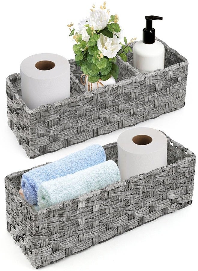 LotFancy Toilet Paper Storage Basket, 2 Pack Woven Toilet Tank Topper Basket, Back of Toilet Storage Basket, Rustic Farmhouse Bathroom Décor, Grey - Image 1