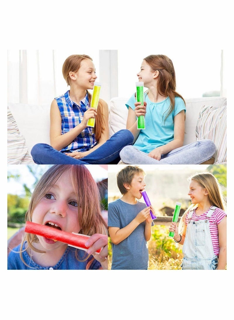 شاو تشن 100 قطعة من أكياس قوالب الثلج للاستعمال مرة واحدة، أكياس مصاصات الثلج محلية الصنع مع أنابيب تجميد الوجبات الخفيفة وأنابيب الفريزر للوجبات الخفيفة الصحية وعصائر العصائر(لون عشوائي) - Image 4