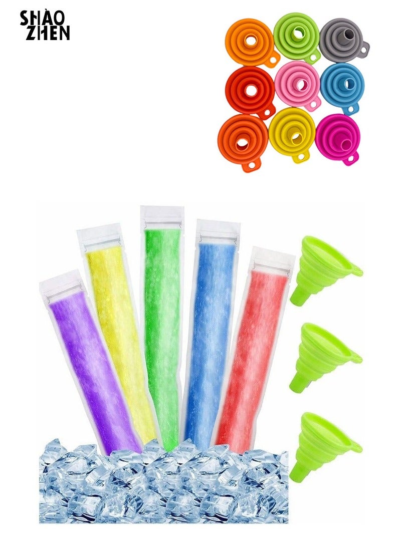 شاو تشن 100 قطعة من أكياس قوالب الثلج للاستعمال مرة واحدة، أكياس مصاصات الثلج محلية الصنع مع أنابيب تجميد الوجبات الخفيفة وأنابيب الفريزر للوجبات الخفيفة الصحية وعصائر العصائر(لون عشوائي) - Image 1