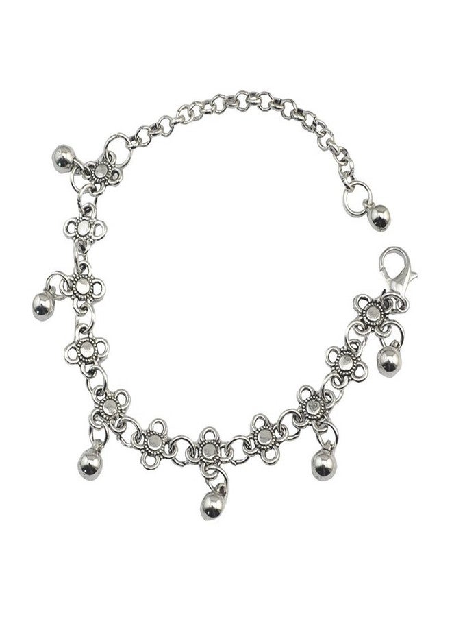 fabula by OOMPH Jewellery Antique Silver Floral Bohemian Tribal Fashion Anklet for Women & Girls (ASN1R4) - Silver, White, Black(Single Piece) - Image 2