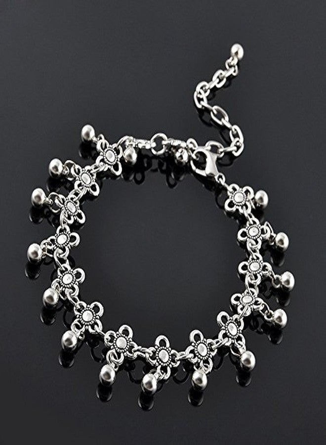 fabula by OOMPH Jewellery Antique Silver Floral Bohemian Tribal Fashion Anklet for Women & Girls (ASN1R4) - Silver, White, Black(Single Piece) - Image 3