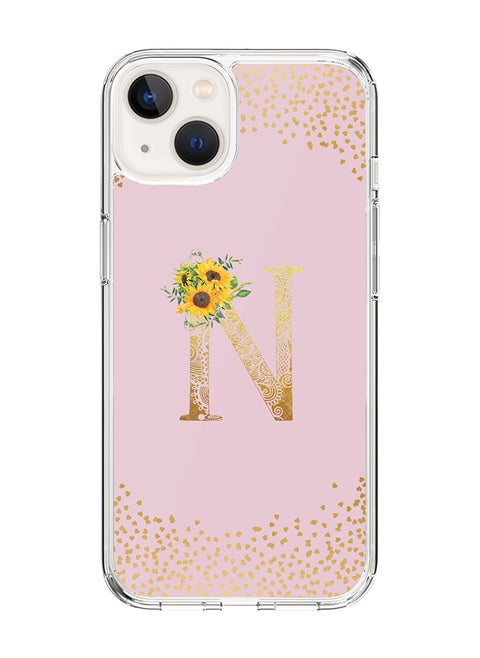 Classic Clear Case For iPhone 14 Plus, Hybrid Soft Case Thin Cover- Custom Monogram Initial Letter Mandala Floral Pattern Alphabet - N ( Pink)