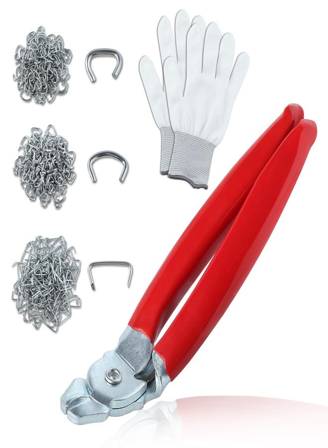 LEONTOOL 500 Pcs Hog Ring Pliers Kit, 3/4" 1/2" 3/8" Rings with Angled Pliers, Professional Upholstery Installation Kit for Pet Cages, Fencing, Auto Cushions, Sausage Casings - Image 1