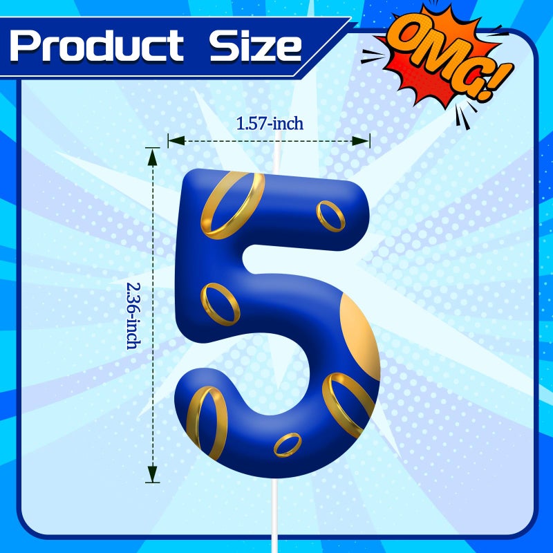 AXBMM Birthday Cake Candles - Blue and Golden Ring Number Candles with Vibrant Designs for Boys & Girls, Theme Birthday Party Decorations,Cake Toppers for Theme Parties(Number 5) - Image 2