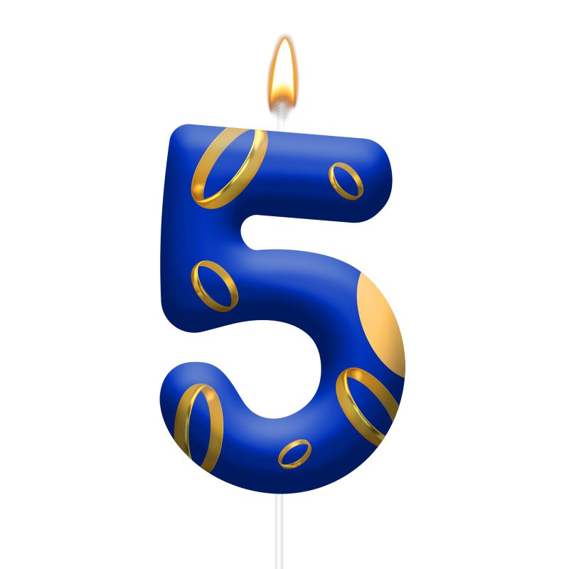 AXBMM Birthday Cake Candles - Blue and Golden Ring Number Candles with Vibrant Designs for Boys & Girls, Theme Birthday Party Decorations,Cake Toppers for Theme Parties(Number 5) - Image 1