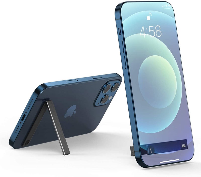 MMAK ‎Aluminium Thin Pocket Magnetic Mobile Kickstand Compatible for Any Cellphone, Vertical and Horizontal Tabletop Adjustable Angle (Black) - Image 1
