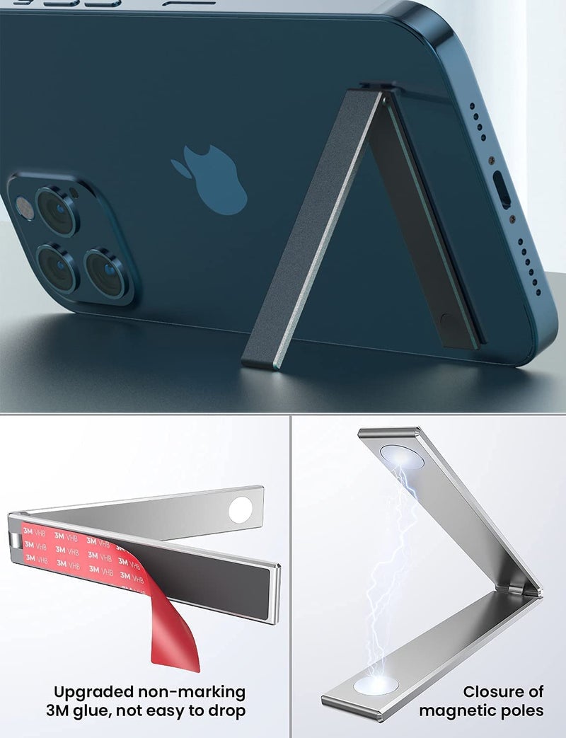 MMAK ‎Aluminium Thin Pocket Magnetic Mobile Kickstand Compatible for Any Cellphone, Vertical and Horizontal Tabletop Adjustable Angle (Black) - Image 2