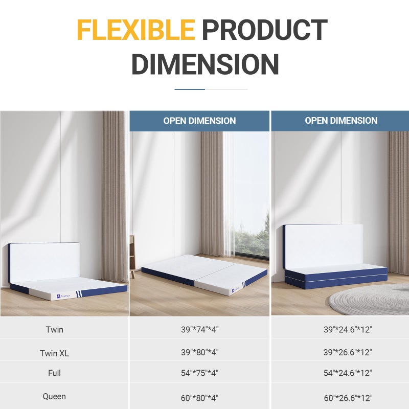 Avenco Foldable Mattress Full, Folding Mattress 4 Inch Memory Foam, Trifold Mattress Portable with Removable Cover & Detachable for Guest Room/Caravan/Camping/Travel, Full Size 75"x54"x4" - Image 3