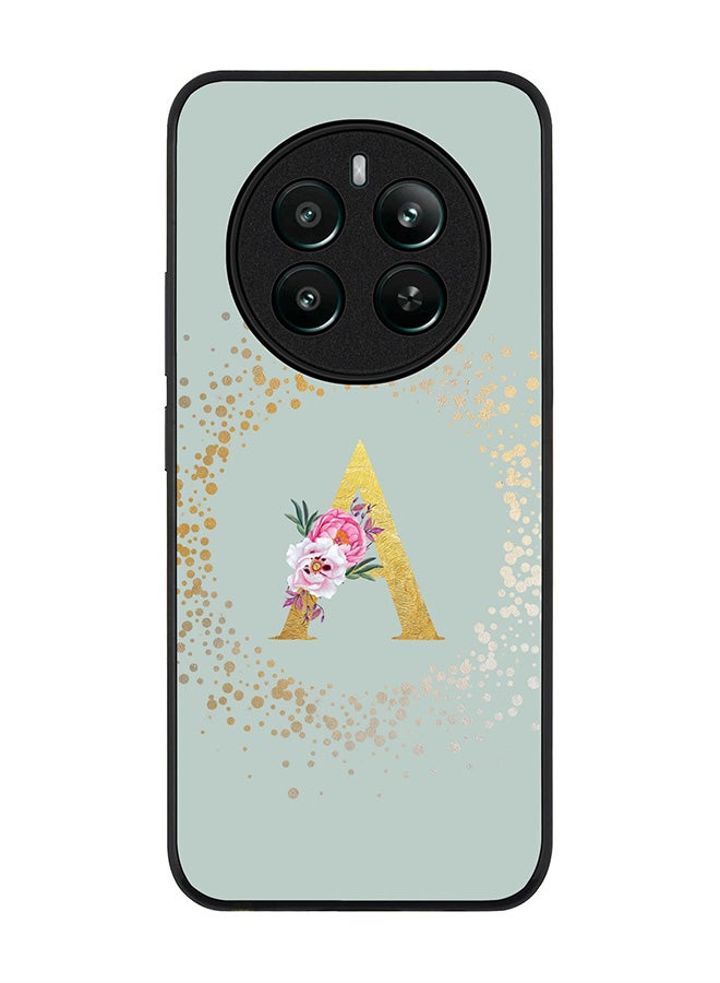 Stylizedd Rugged Black edge case for Realme 12 Plus 5G / Realme 12 4G Case Cover- Custom Monogram Initial Letter Floral Pattern Alphabet - A (Light Grey) - Image 1