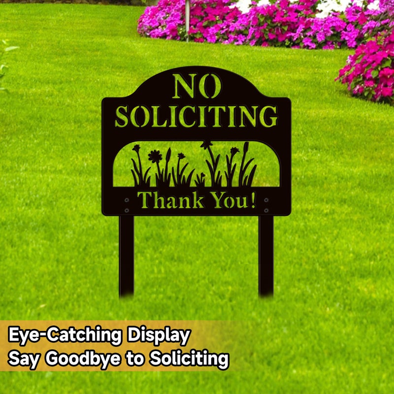 ComboJoy No Soliciting Sign for House, Metal No Soliciting Yard Sign with Stake, Sturdy Hollowed-Out Floral Design, Three Methods to Use, Outdoor No Soliciting Signs for Home and Front Door - Image 5