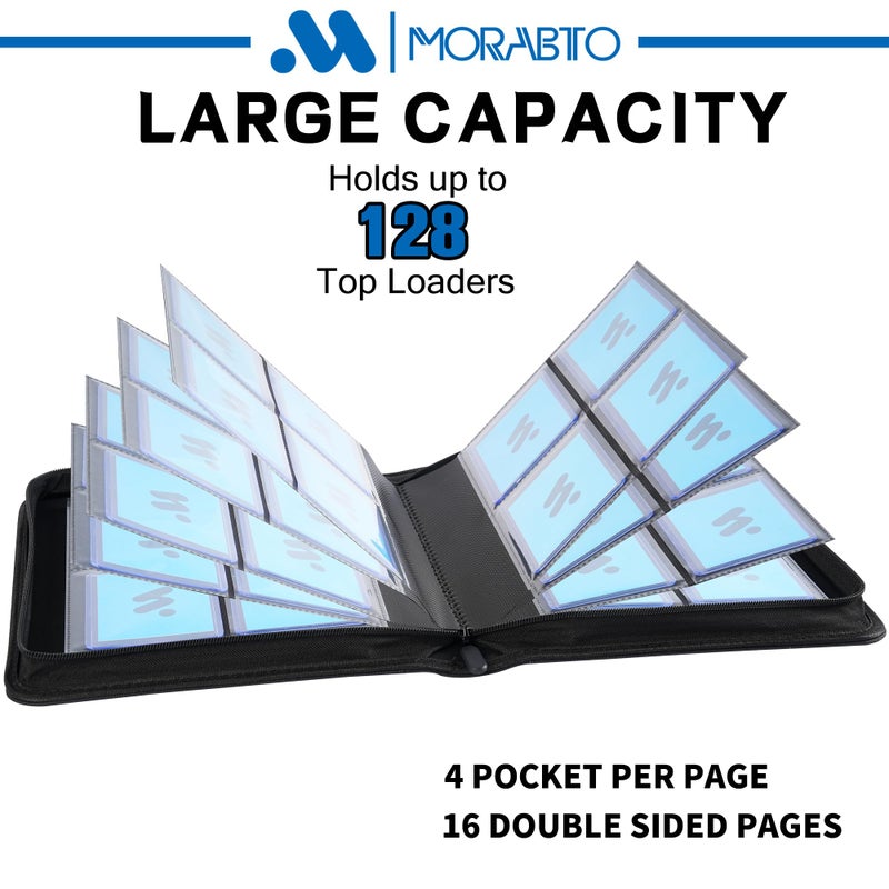 MORABTO Top Loader Binder, Holds 128 Top Loaders,4 Pocket Top Loader Binders for 3" x 4" Rigid Cards,Card Album Folder for Hard Plastic Top Loaders - Image 3