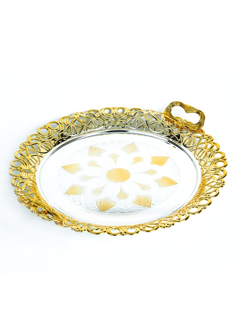 ZOLTEN SILVERPLATED LARGE SIZE ROUND TRAY GOLD/SILVER COLOUR 55 CM - Image 2