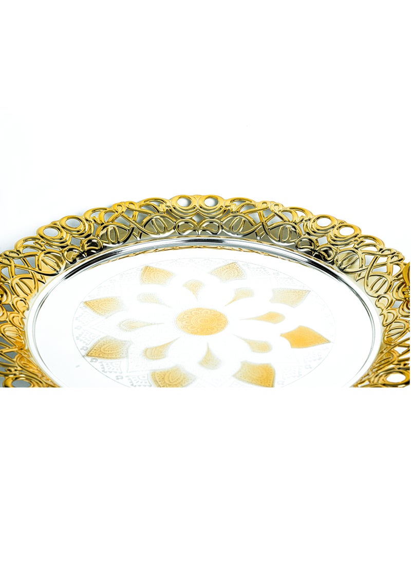 ZOLTEN SILVERPLATED LARGE SIZE ROUND TRAY GOLD/SILVER COLOUR 55 CM - Image 3