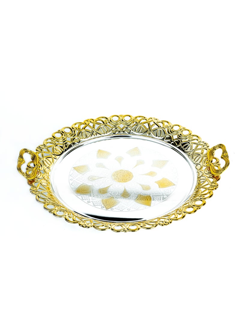 ZOLTEN SILVERPLATED LARGE SIZE ROUND TRAY GOLD/SILVER COLOUR 55 CM - Image 1