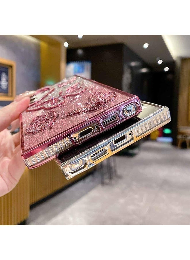 جراب فراشة براق أنيق لهاتف سامسونج جالاكسي S25 ألترا 6.9 بوصة، مطلي ببريق ثلاثي الأبعاد، رفيع وفاخر، مقاوم للصدمات، مناسب للنساء والفتيات، للاستخدام اليومي والحفلات والمواعيد، فضي اللون - Image 5