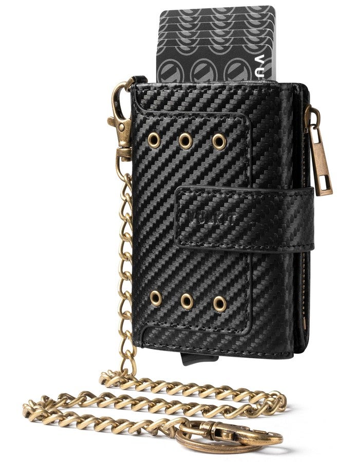 فولكيت محفظة رجالية من فولكيت مزودة بحماية RFID وسلسلة، وحافظة منبثقة لإخراج بطاقات الائتمان، ونافذة لعرض الهوية، وجيب بسحاب للعملات المعدنية، وحجرة للأوراق النقدية، لون أسود كربوني - Image 1