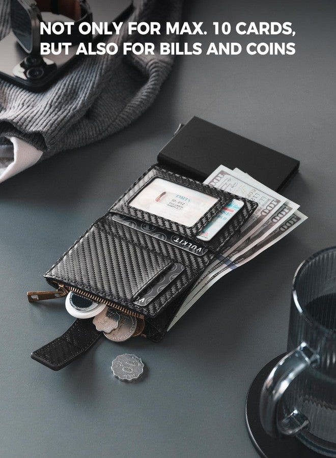 فولكيت محفظة رجالية من فولكيت مزودة بحماية RFID وسلسلة، وحافظة منبثقة لإخراج بطاقات الائتمان، ونافذة لعرض الهوية، وجيب بسحاب للعملات المعدنية، وحجرة للأوراق النقدية، لون أسود كربوني - Image 4