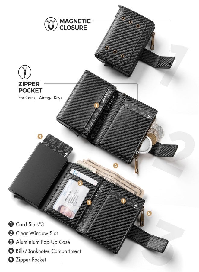 فولكيت محفظة رجالية من فولكيت مزودة بحماية RFID وسلسلة، وحافظة منبثقة لإخراج بطاقات الائتمان، ونافذة لعرض الهوية، وجيب بسحاب للعملات المعدنية، وحجرة للأوراق النقدية، لون أسود كربوني - Image 3