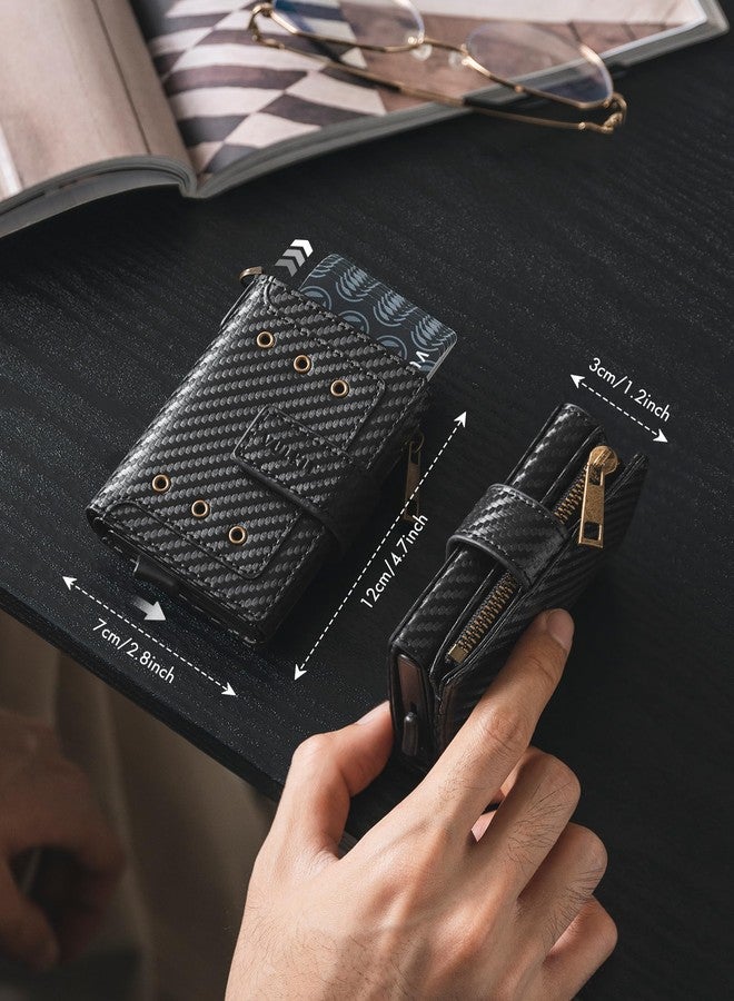 فولكيت محفظة رجالية من فولكيت مزودة بحماية RFID وسلسلة، وحافظة منبثقة لإخراج بطاقات الائتمان، ونافذة لعرض الهوية، وجيب بسحاب للعملات المعدنية، وحجرة للأوراق النقدية، لون أسود كربوني - Image 2