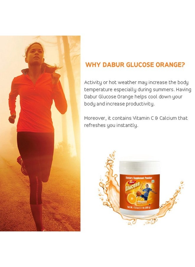 Dabur دابور جلوكوز - مسحوق جلوكوز - مدعم بفيتامين د والكالسيوم - طعم البرتقال اللذيذ - 500 جرام - Image 2