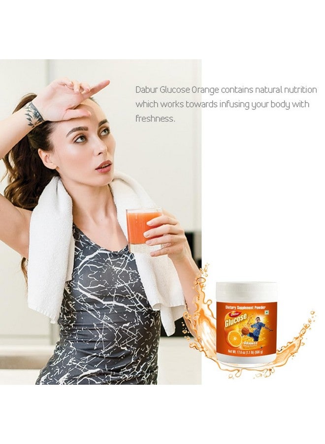 Dabur دابور جلوكوز - مسحوق جلوكوز - مدعم بفيتامين د والكالسيوم - طعم البرتقال اللذيذ - 500 جرام - Image 5