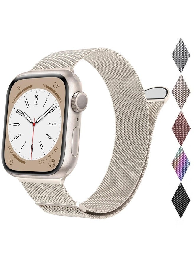 OLYSON Stainless Steel Milanese Loop Band Compatible with Apple Watch Band 42mm 44mm 45mm 46mm 49mm, Replacement Band for iwatch Series10/ Series9, Ultra 2, SE, Ultra, 8 7 6 5 4 3 2 1.( Starlight ) - Image 1