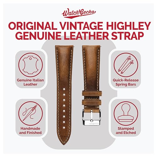 WatchGecko Vintage Highley Certified Genuine Italian Leather Replacement Watch Strap Stylish and Durable Mens Wristwatch Strap Padded for Comfort Easy to fit Light Brown 19 mm - Image 3
