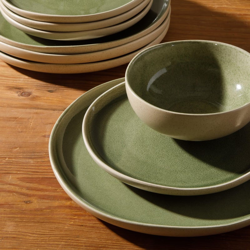 Gibson Elite Manila Bay 12-Piece Stoneware Dinnerware Set, Service for 4, Reactive Glaze Modern Artisan Plates, Bowls & Mugs, Green, Round Design - Image 4