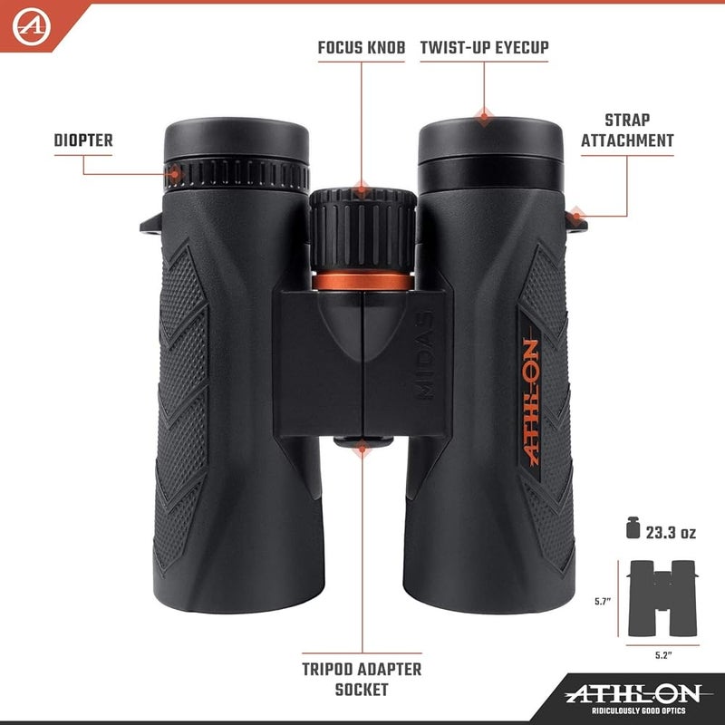 Athlon Optics 8x42 Midas G2 UHD Black Binoculars with Eye Relief for Adults and Kids, High-Powered Binoculars for Hunting, Birdwatching, and More - Image 2
