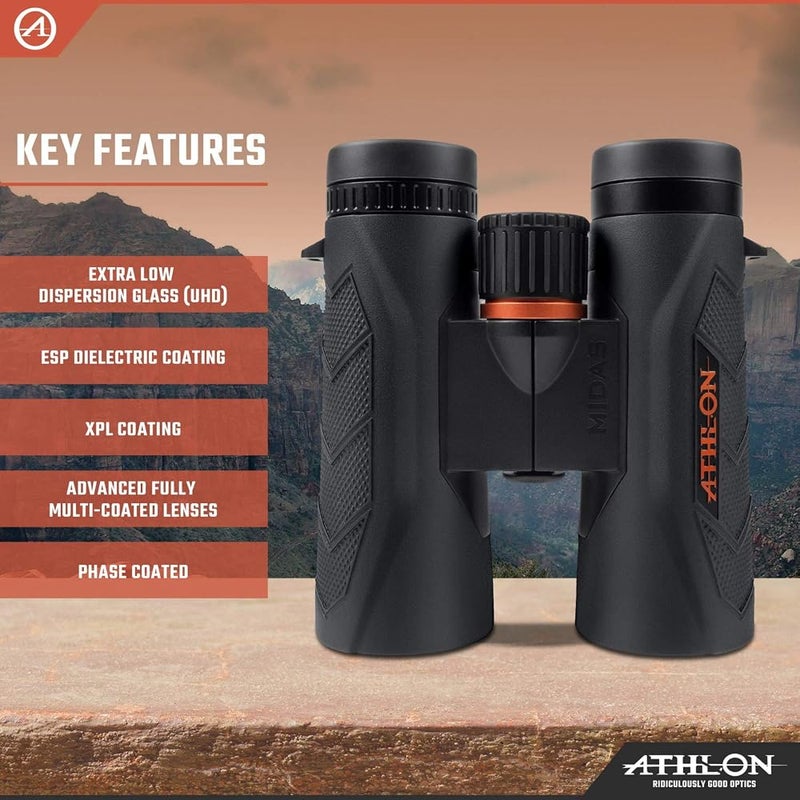 Athlon Optics 8x42 Midas G2 UHD Black Binoculars with Eye Relief for Adults and Kids, High-Powered Binoculars for Hunting, Birdwatching, and More - Image 3