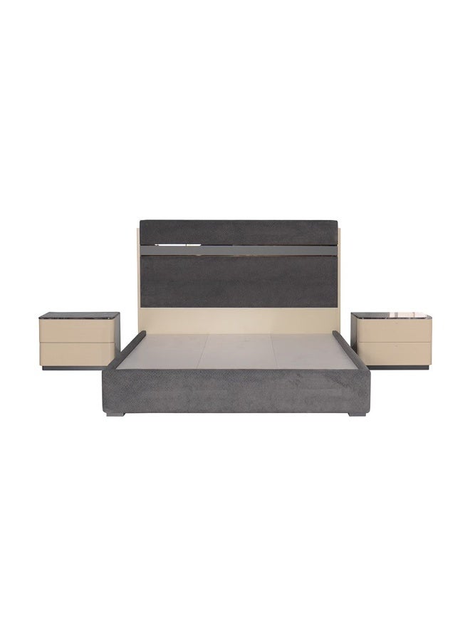 DANUBE HOME Hanson 180X200 Upholstered King Bed  | Modern Design Wooden Double-D.Grey/Khaki - Image 3